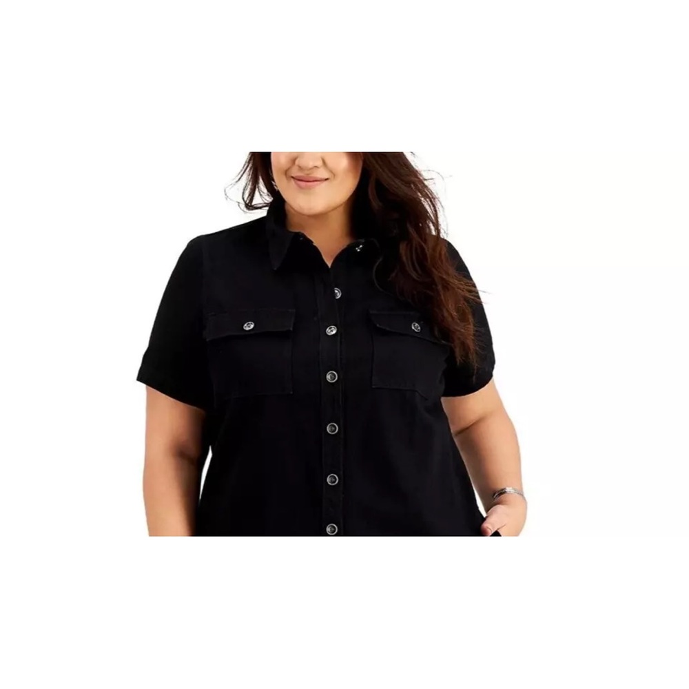 NWT- Style and Company Women’s Plus Black Button Front Cotton Denim Dress Sz 18W - Picture 2 of 3